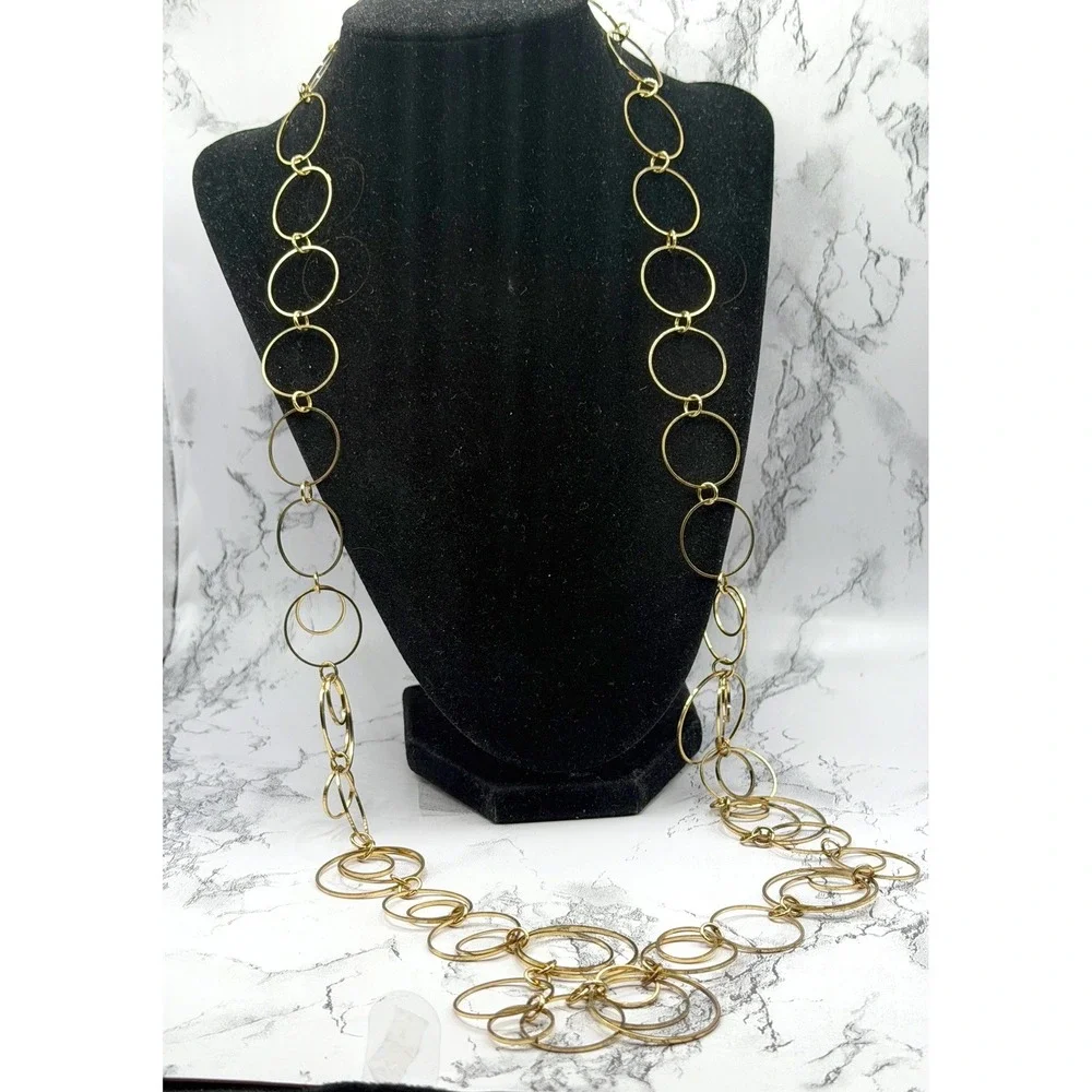 Long Gold‎ Circle Link Statement Necklace 37